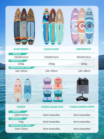 Niphean SUP Board Extra Gross aufblasbar 335 cm, 250 kg Tragkraft