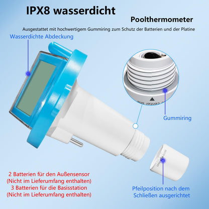 KETOTEK Funk-Poolthermometer Schwimmend Digital mit Solar