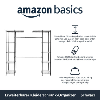Amazon Basics Ausziehbarer Offener Kleiderschrank - Schwarz