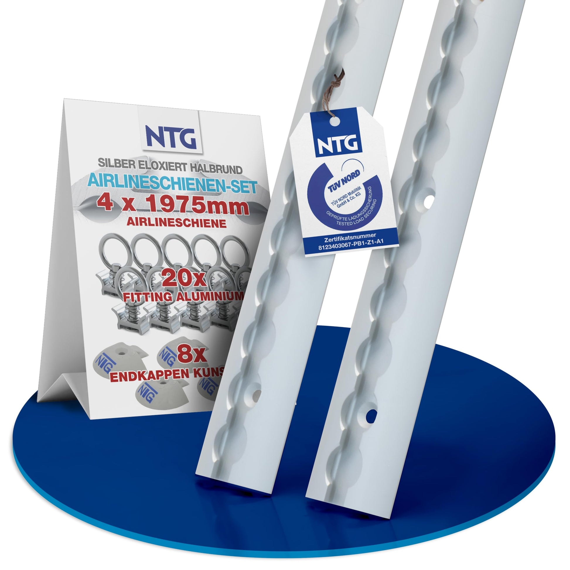 NTG Airlineschiene halbrund Ladungssicherung Set - 1975mm TÜV. Halbrundes Aluminiumprofil zur flexiblen Ladungssicherung in Fahrzeugen.