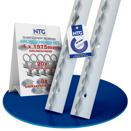 NTG Airlineschiene halbrund Ladungssicherung Set - 1975mm TÜV. Halbrundes Aluminiumprofil zur flexiblen Ladungssicherung in Fahrzeugen.