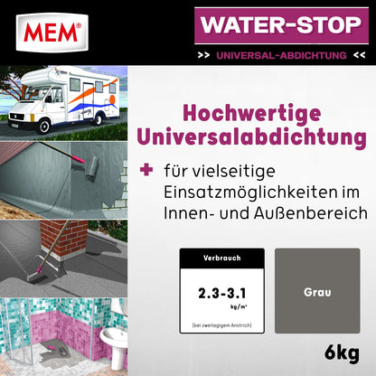 MEM Water Stop Universalabdichtung Feuchtigkeitssperre 6 kg Grau