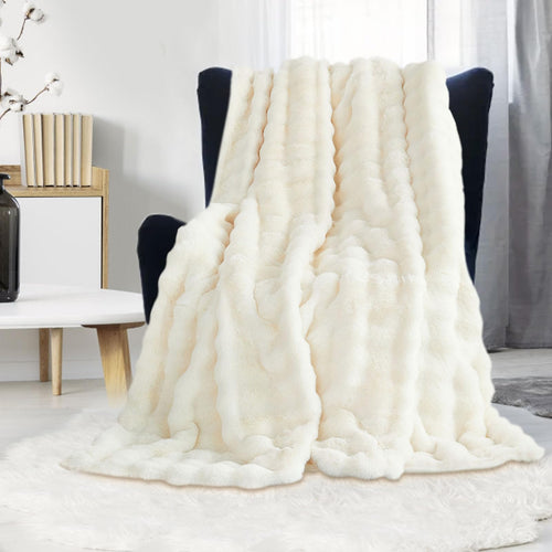 GKXLH Kuscheldecke Kaninchen Kunstfell 1200GSM - Weiss 160x200cm. Weiße Decke aus 1200GSM Kaninchen-Kunstfell zum Wärmen.