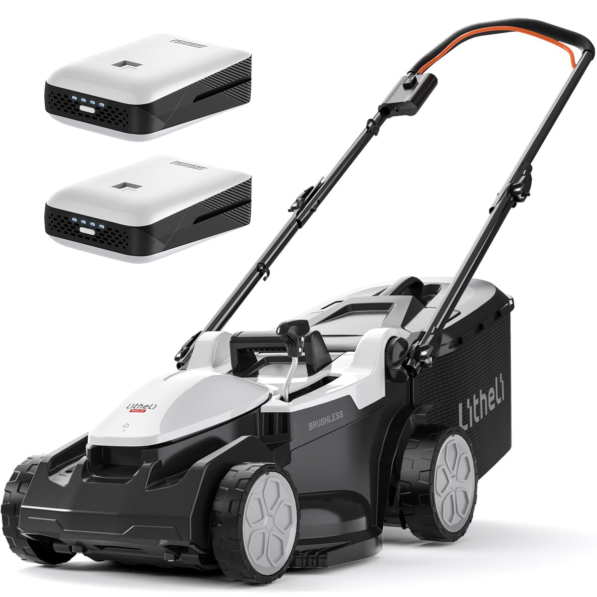 Litheli Akku Rasenmäher 2 x 20V Brushless, 38 cm, bis 300 m² mit 40 l Fangkorb und klappbarem Griff
