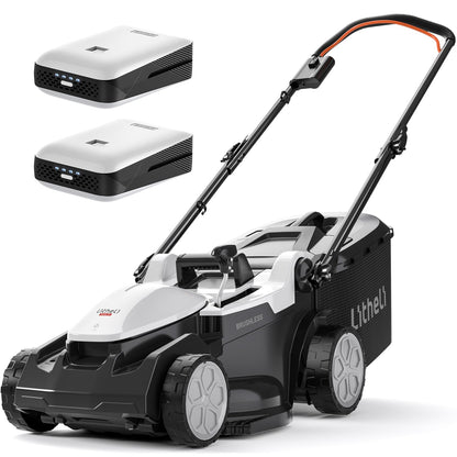 Litheli Akku Rasenmäher 2 x 20V Brushless, 38 cm, bis 300 m² mit 40 l Fangkorb und klappbarem Griff