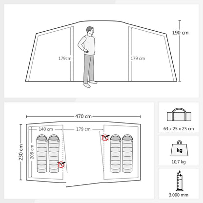 JUSTCAMP Lake 4 Tunnelzelt für 4 Personen mit 2 Schlafkabinen