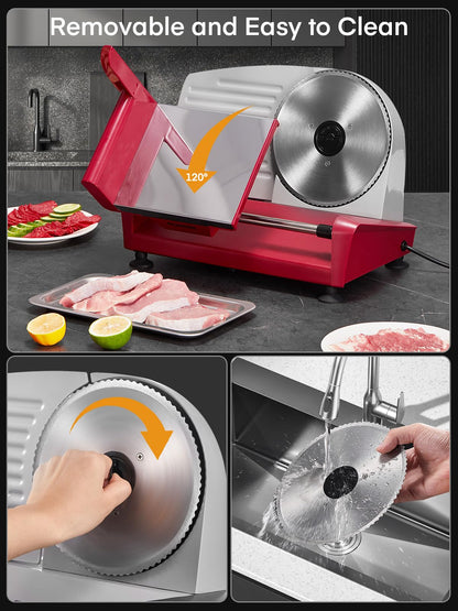 FOHERE Allesschneider 250 W mit 3 Edelstahlklingen, 0–15 mm, Rot