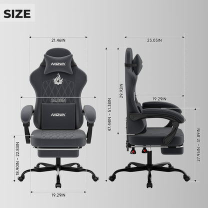 NIONIK Gaming Stuhl ergonomisch, höhenverstellbar, Grau