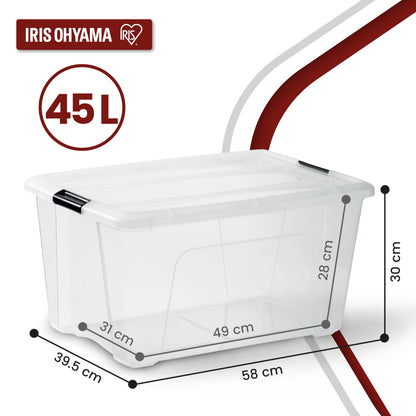 Iris Ohyama Aufbewahrungsbox mit Deckel, 45 L, 4er-Set, transparent