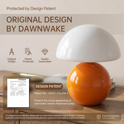 Dawnwake Pilz Tischlampe LED dimmbar Nachttischlampe Glas Orange