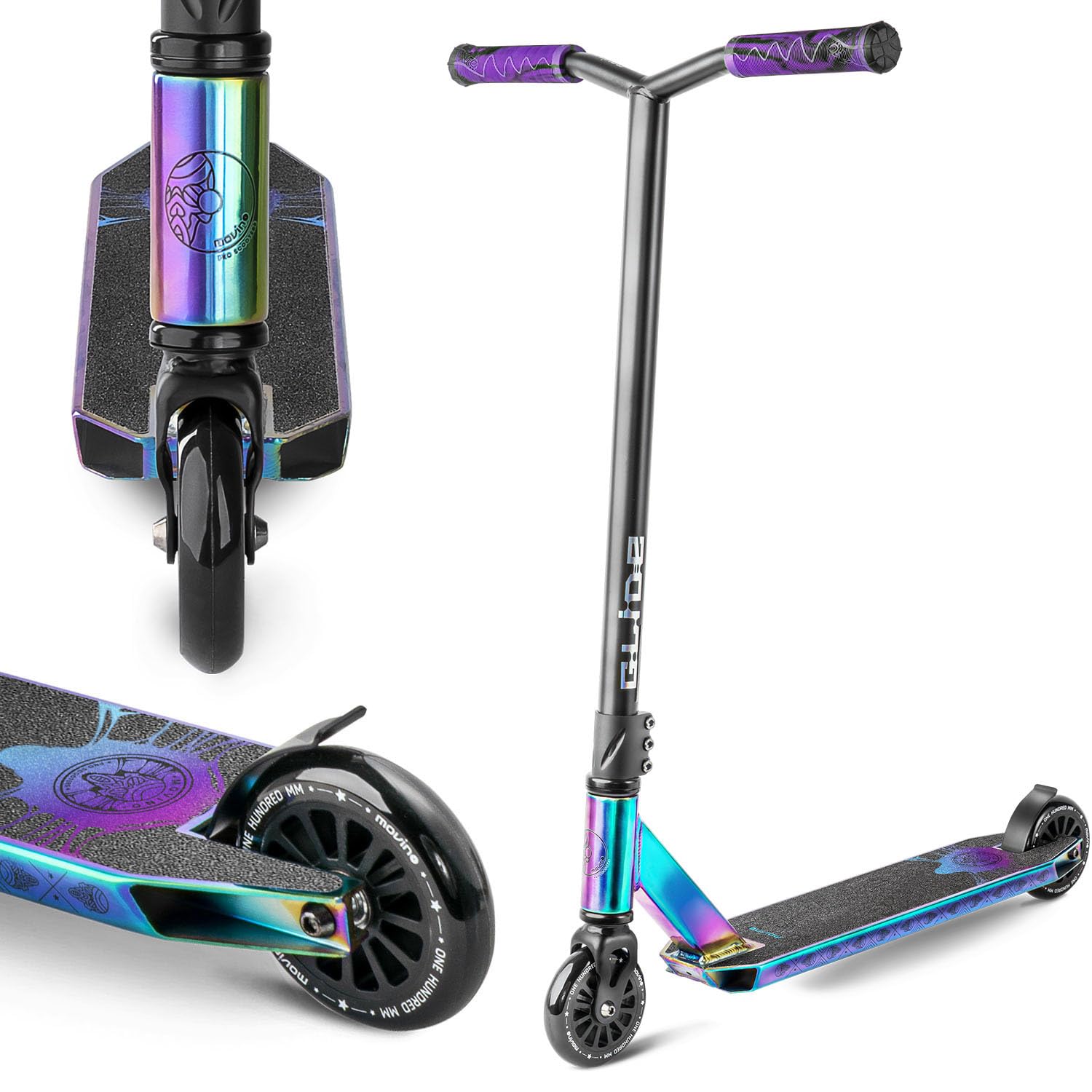 Movino Glide Neochrome Stunt Scooter - Erwachsene & Jugendliche. Stabiler, iridiszierender Roller für fortgeschrittene Stunts im Skatepark.