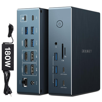 iVANKY 20-in-1 FusionDock Pro 2 DisplayLink Dock - Mac Triple 4K. Dunkelgraues USB-C Dock. Erweitert Mac um 20 Ports für Triple 4K.