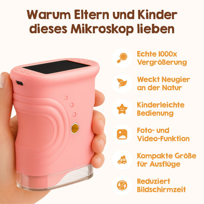 Edubini Digitales Mikroskop für Kinder, 1000-fach, mit HD-Bildschirm
