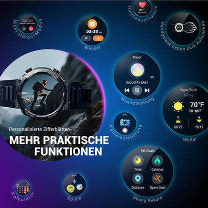 Blackview W50 Pro Smartwatch Herren, 100 Tage Akku, Kompass, IP68