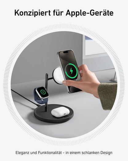 Anker MagGo 3-in-1 Kabelloser Ladeständer - 15W Qi2 MagSafe
