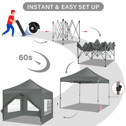 COBIZI Pop-Up Pavillon 3×3 m, wasserdicht, mit Seitenwand & Tasche, Grau