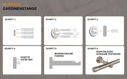 iso-design Gardinenstange, Edelstahl 20 mm, 240 cm, mit Halterungen