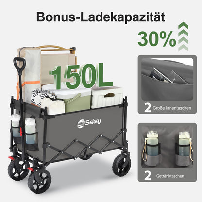 Sekey Bollerwagen S4018 Faltbar XXL Grau mit Dach