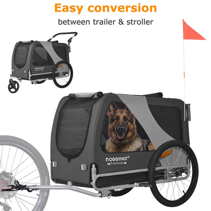 DOGGYHUT Premium XL 2-in-1 Hundefahrradanhänger & Jogger, grau