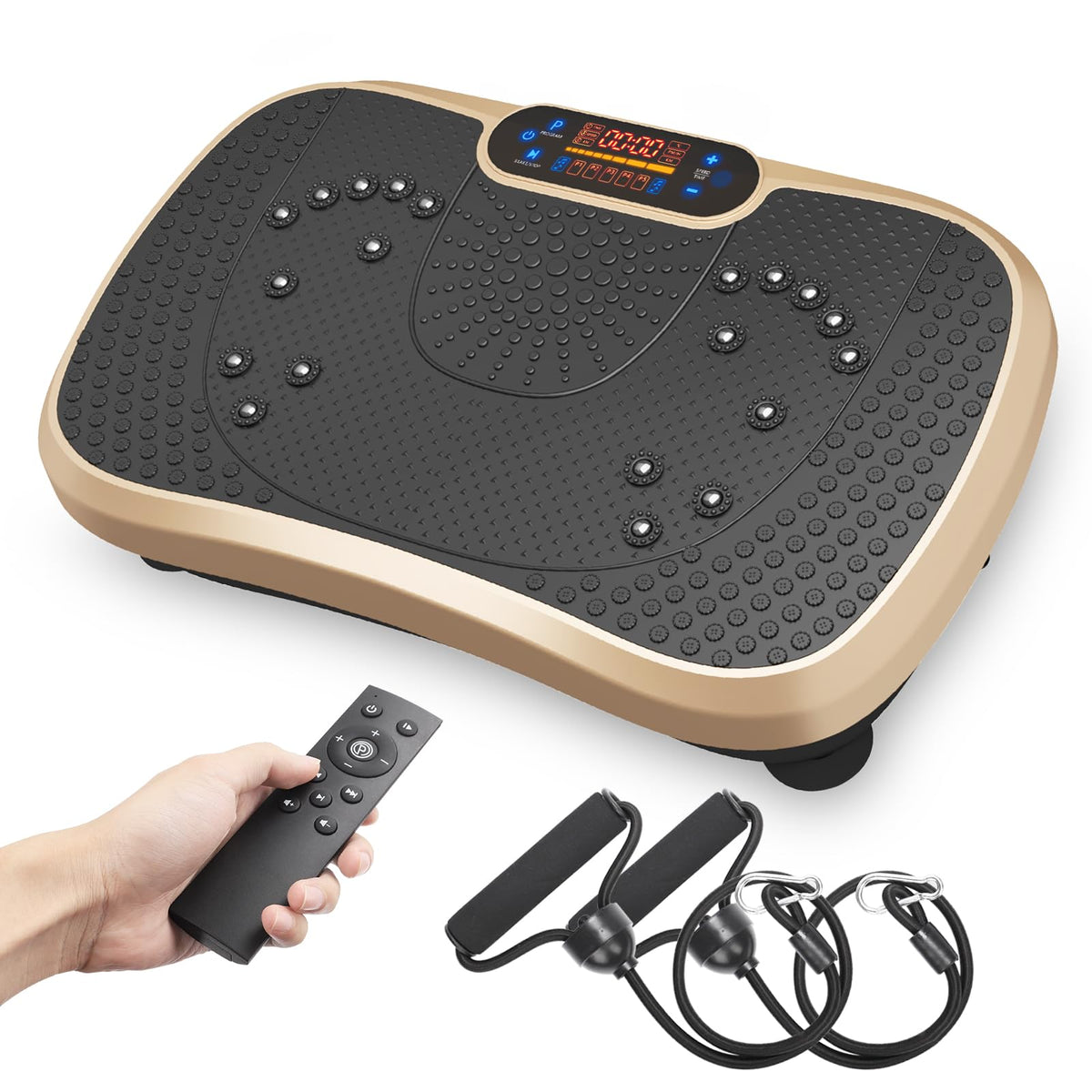 Dripex Vibrationsplatte 3D Trainingsgerät, 99 Stufen, Bluetooth mit LED-Display und Trainingsbändern