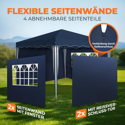 Kronenburg Faltpavillon 3x3 m, wasserdicht, UV-Schutz 50+, Blau