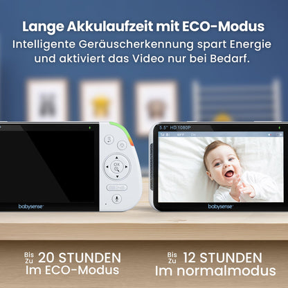 Babysense Babyphone Full HD Split-Screen mit Nachtlicht, ohne WLAN