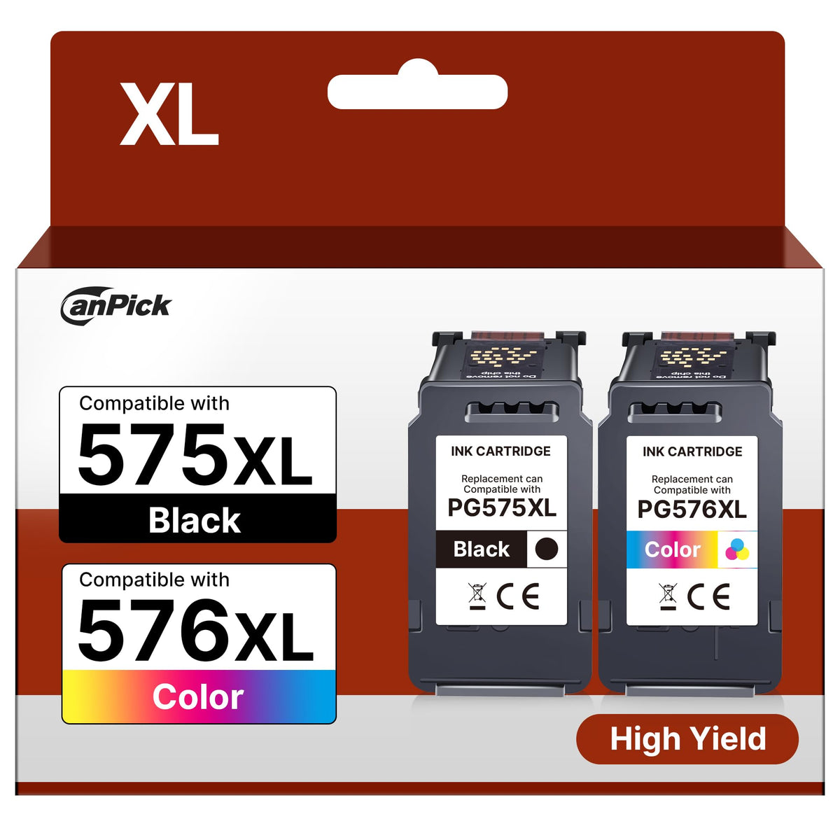 CanPick PG-575XL CL-576XL Tintenpatronen Multipack für Canon PIXMA, Patronen schwarz und farbig