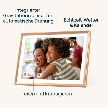 ARZOPA D10 Digitaler Bilderrahmen 10,1 Zoll WLAN Touchscreen Gold