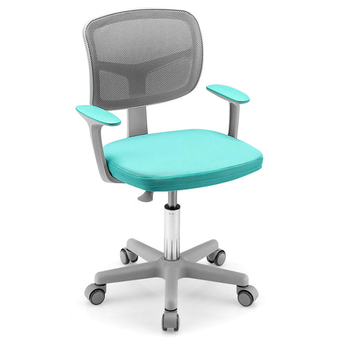 COSTWAY Drehbarer Kinderschreibtischstuhl Jugendstuhl - Türkis. Türkiser Drehstuhl für ergonomisches Sitzen am Schreibtisch.