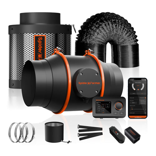 Spider Farmer Abluftset 150mm GGS WiFi Controller – Growzelt. Set mit Rohrventilator, Abluftschlauch und WiFi-Controller.