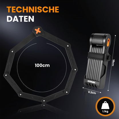 HIPARK Faltschloss HD9006 Fahrradschloss 100 cm mit Halterung