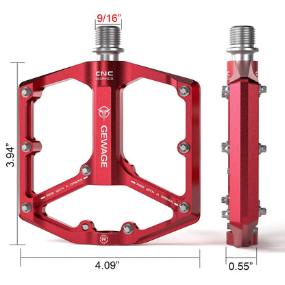 GEWAGE Fahrradpedale GE-324 – CNC-Flachpedale, 3 Lager, Rot