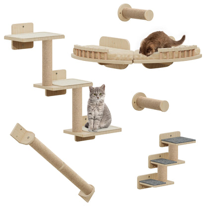 YITAHOME Katzen Kletterwand aus Holz, 7-teiliges Set mit Kratzbäumen