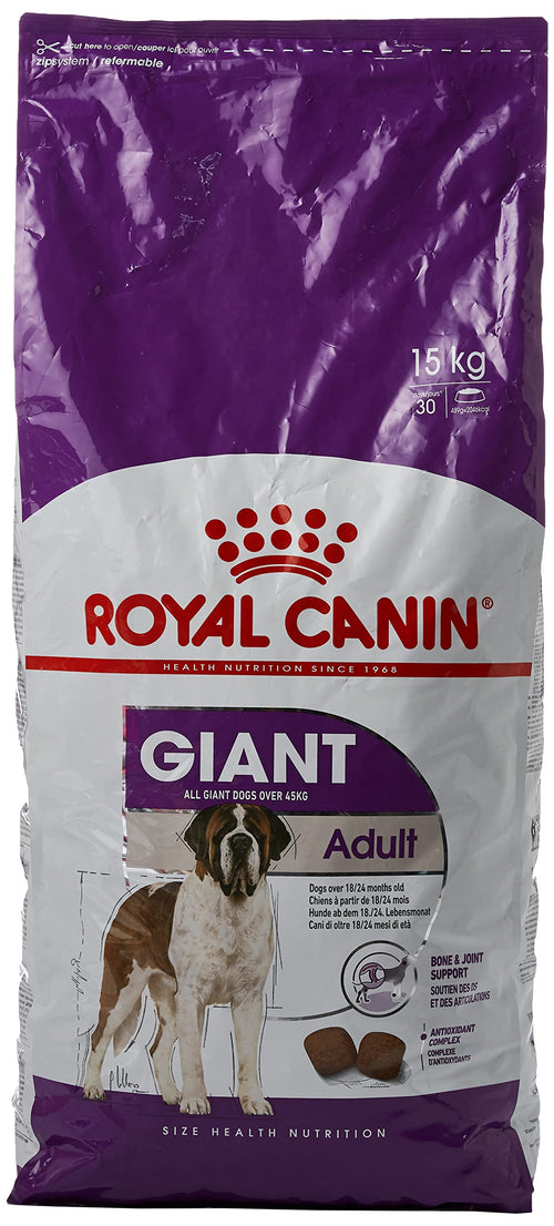Royal Canin Giant Adult Hundefutter für Riesenrassen 15 kg. Braune, große Kroketten. Fördert Knochen, Gelenke, Herzgesundheit.