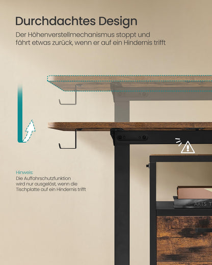 SONGMICS Elektrischer Stehschreibtisch 120x60cm vintagebraun LSD132K01