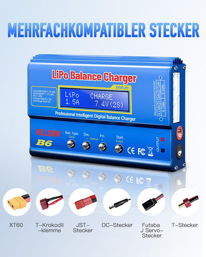 Hilldow B6 Akku-Balance-Ladegerät 80W für LiPo, Li-Ion, LiFe und NiMH