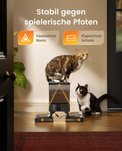 oneisall Futterautomat Katze 2 Näpfe, 5L mit Edelstahlschüssel