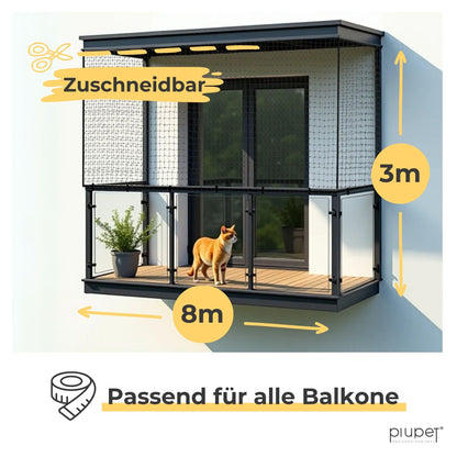 PiuPet Katzennetz drahtverstärkt 8x3m schwarz inkl. Befestigungsset