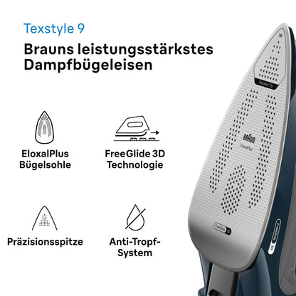 Braun TexStyle 9 SI9682 DB Dampfbügeleisen, FreeGlide 3D, dunkelblau
