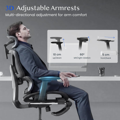 FLEXISPOT ErgoX Ergonomischer Bürostuhl mit Fussstütze, Schwarz