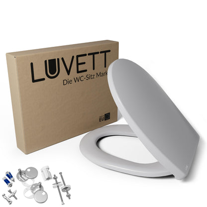 LUVETT® C100 WC-Sitz mit Absenkautomatik - Manhattan Grau. Ovaler Sitz für geräuschloses Schließen auf Toilettenbecken.