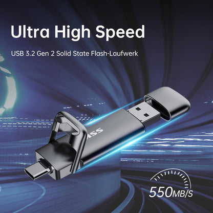 SSK SD301 Externe SSD 1TB, USB-C + USB-A 3.2 Gen2, 550 MB/s