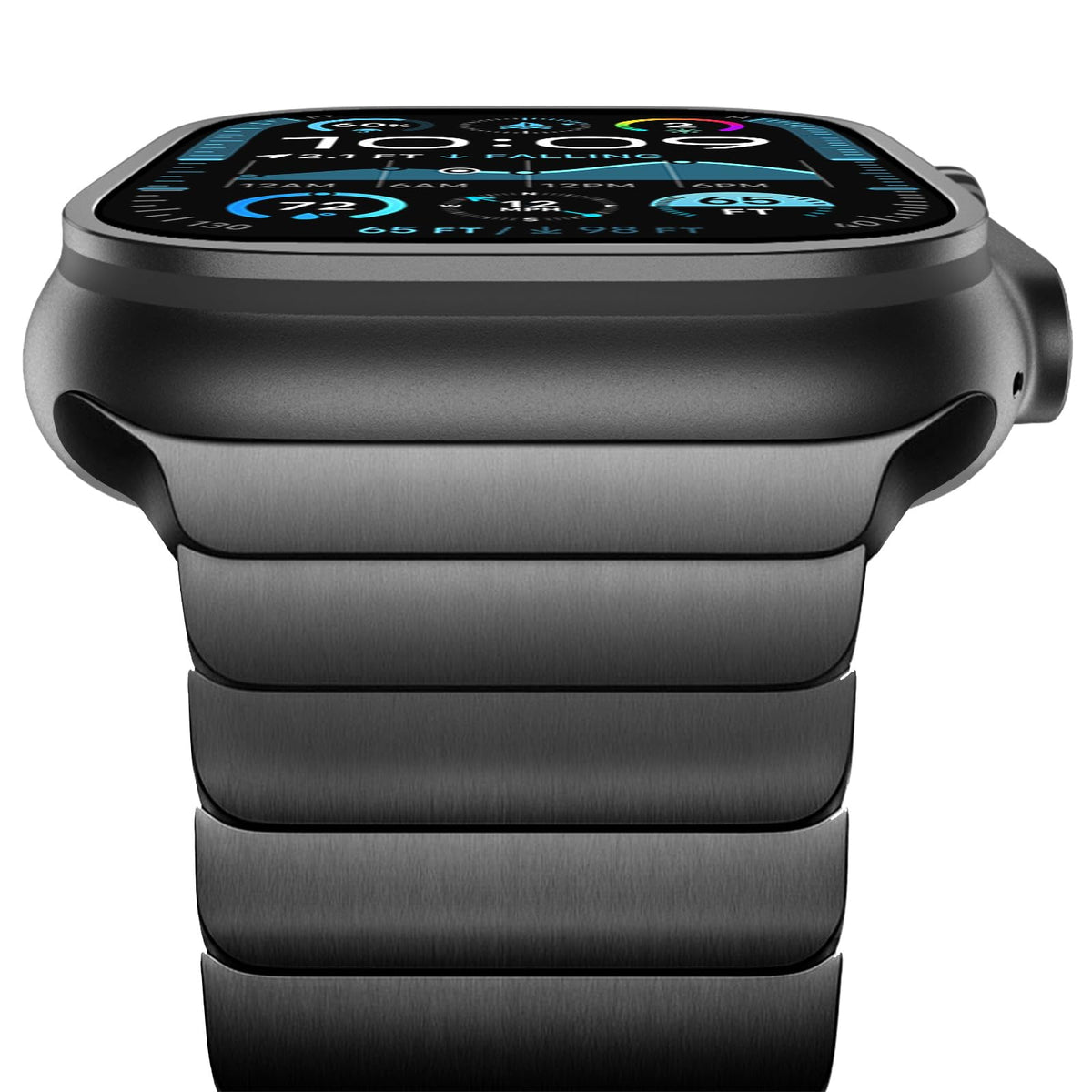 NewWays Edelstahl Gliederarmband für Apple Watch, Schwarz – Ersatzarmband mit Doppelknopf-Faltschliess e