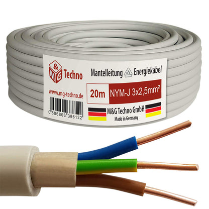 M&G Techno NYM-J 3x2,5 mm² Mantelleitung Feuchtraumkabel 20 m Kupfer, graue Kabelrolle