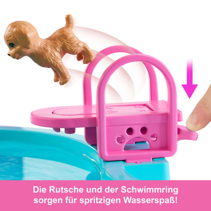 Barbie Traumpool Spielset JKG83 mit Rutsche, Whirlpool und Zubehör