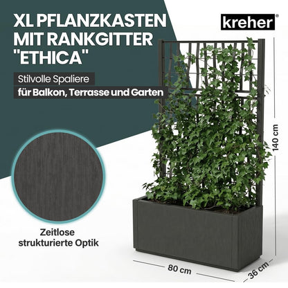 Kreher Ethica Rankgitter mit Pflanzkasten, Anthrazit, 80 x 36 x 140 cm