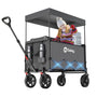 Sekey Bollerwagen S4018 Faltbar XXL Grau mit Dach. Großer, grauer Transportwagen mit klappbarem Gestell und Sonnendach für Ausflüge.