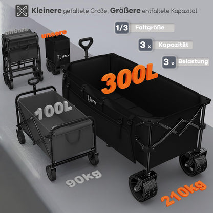 BTTN Bollerwagen faltbar XXXL, 300 L, 210 kg Traglast, schwarz