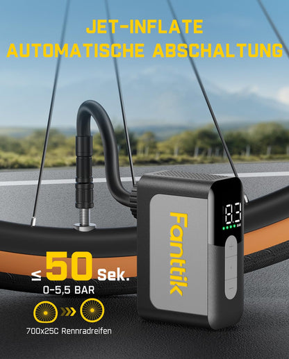 Fanttik X10 Ace Mini Akku-Fahrradpumpe mit Manometer, 8,3 Bar