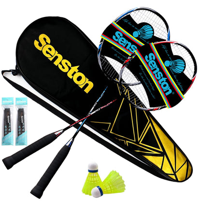 Senston Badmintonschläger-Set Graphit mit 2 Federbällen und Tasche